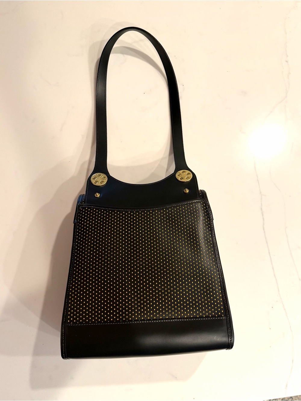 DOONEY & BOURKE•black perforated leather cabriolet vintage shoulder bag - Picture 2 of 14